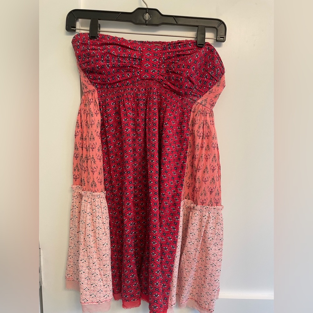 Free People red and pink patch work mini dress